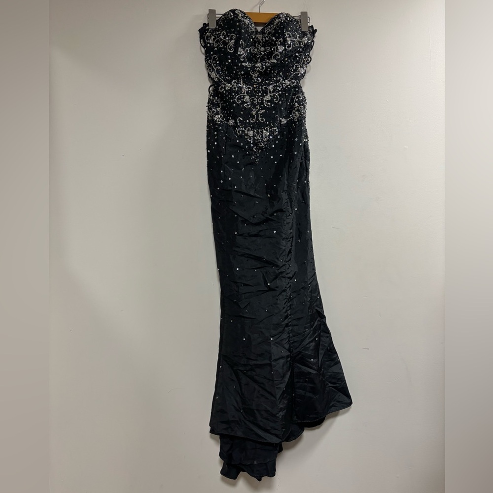 Mori Lee Black Beaded Strapless Gown